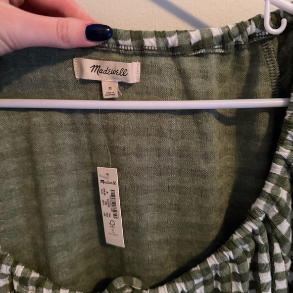 Madewell | Jacquard Puff-Sleeve Mini Sun Dress in Gingham Check Print Green NEW - Picture 8 of 9